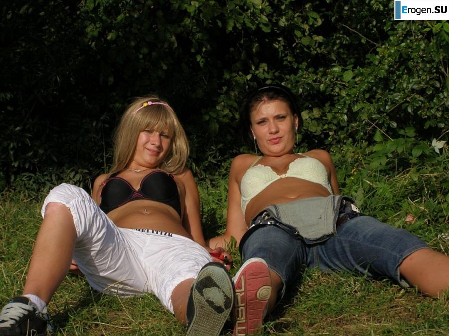 two girlfriends without bras by the river. Part 2. Slide 3