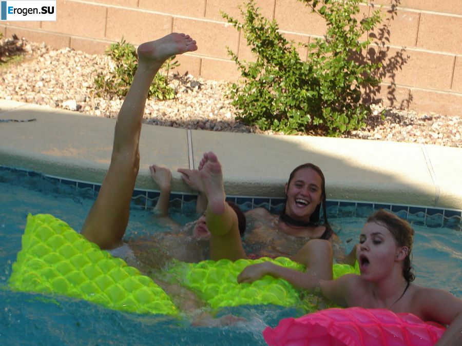 Slender girls light at a sex party by the pool. Slide 35