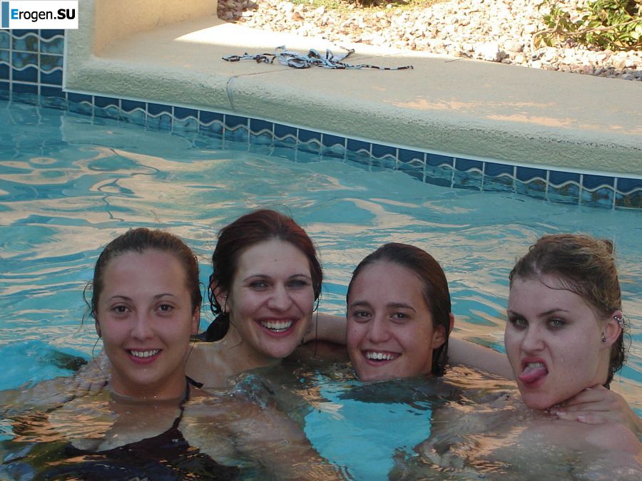 Slender girls light at a sex party by the pool. Slide 37