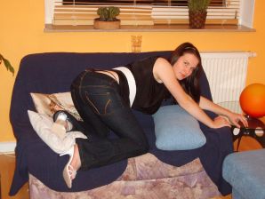 Role games of a bright brunette in a short skirt and her boyfriend. Thumb 5