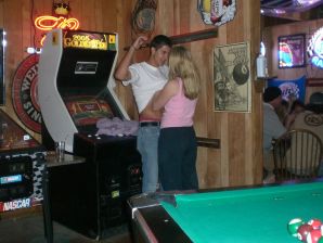 A blonde in pink panties drank and spread her legs in a billiard club. Thumb 34